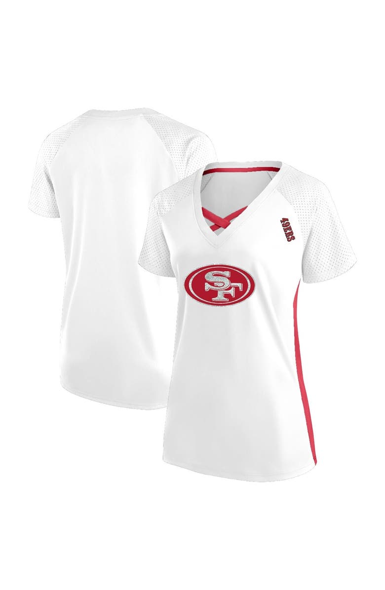 FANATICS Women's Fanatics  White San Francisco 49ers Plus Size Glitter Lace-Up V- Neck T-Shirt, Main, color, 