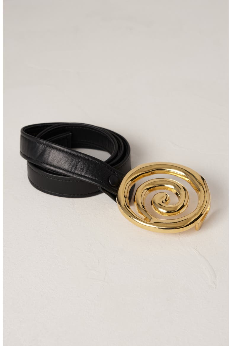 Koru Leather Belt, Alternate, color, BLACK/GOLD