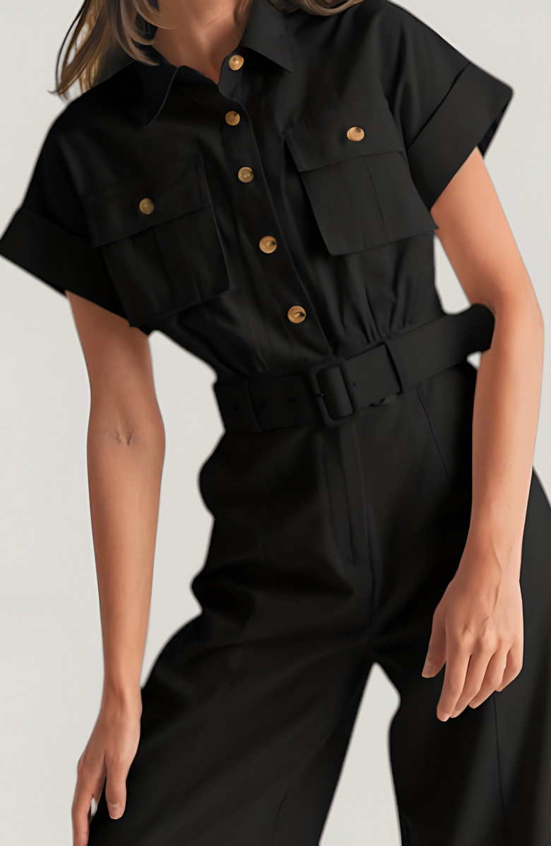 Modenaire Collared Jumpsuit with Removable Belt, Alternate, color,