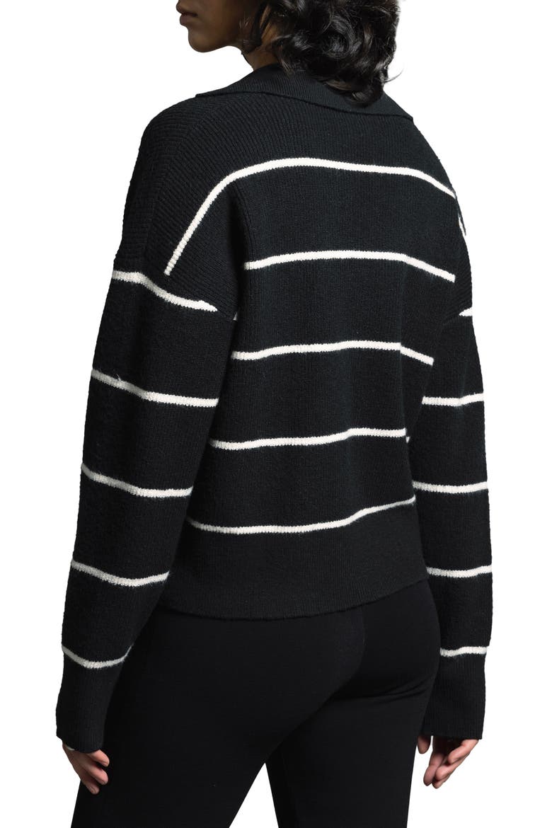 Cressida Stripe Johnny Collar Sweater, Alternate, color, BLACK IVORY STRIPE