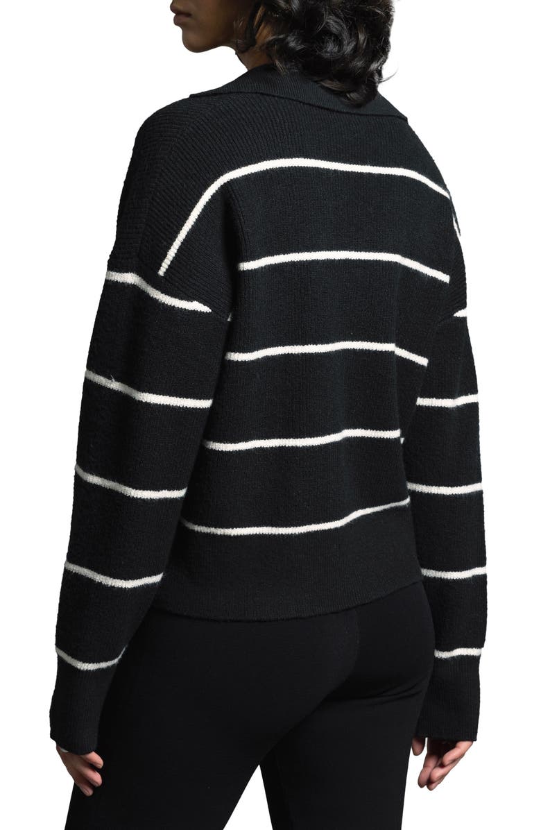 WEEKEND LOS ANGELES Cressida Stripe Johnny Collar Sweater, Alternate, color, Black Ivory Stripe