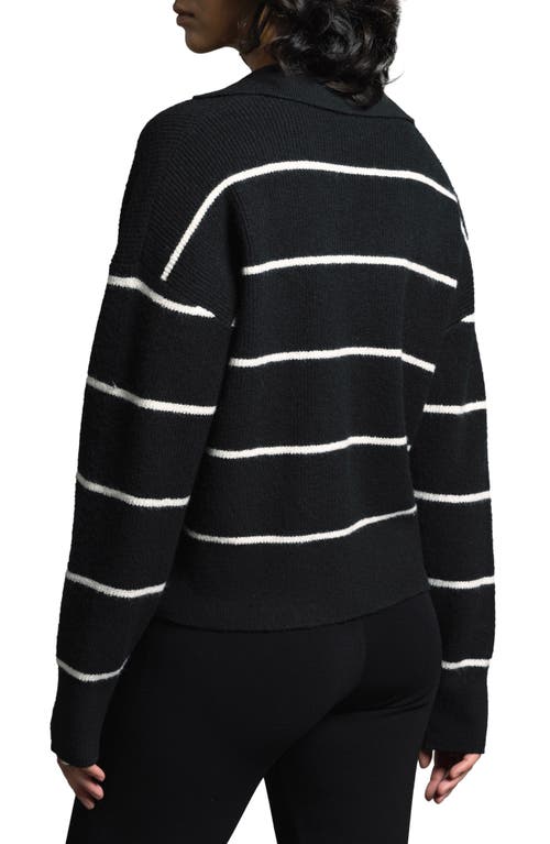 Weekend Los Angeles Cressida Stripe Johnny Collar Sweater In Black Ivory Stripe