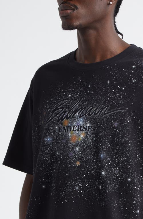 Shop Balmain ' Universe Logo & Stars Cotton Graphic T-shirt In Black Multi