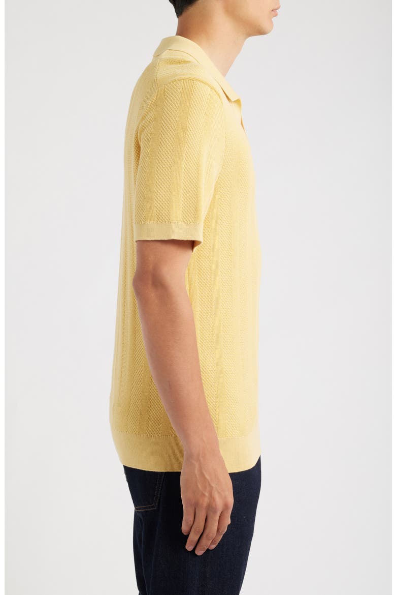 Johnny Collar Basket Stitch Cotton Blend Short Sleeve Sweater, Alternate, color, JOJOBA