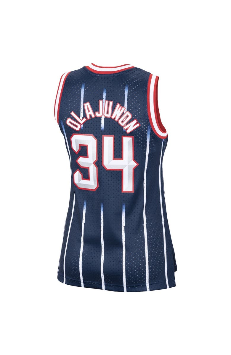 Mitchell & Ness Women's Mitchell & Ness Hakeem Olajuwon Navy Houston Rockets Hardwood Classics Swingman Jersey, Alternate, color,