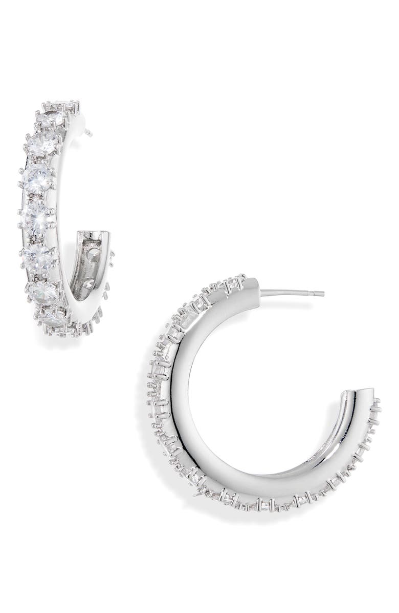 Justine Clenquet Large Nina Crystal Hoop Earrings, Main, color, Palladium