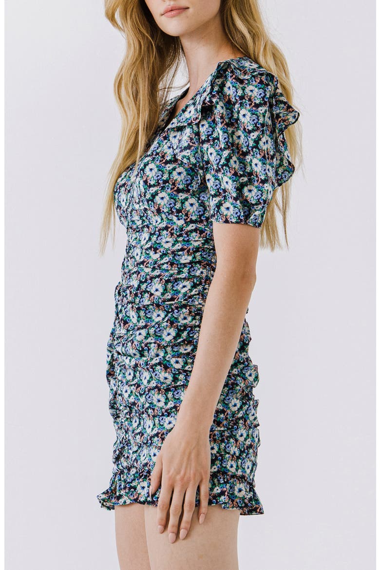 Floral Shirred Minidress, Alternate, color, NAVY MULTI