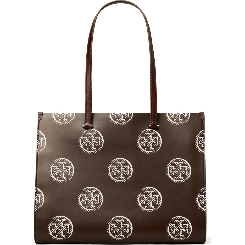 Tory Burch T Monogram Contrast Leather Tote In Brown