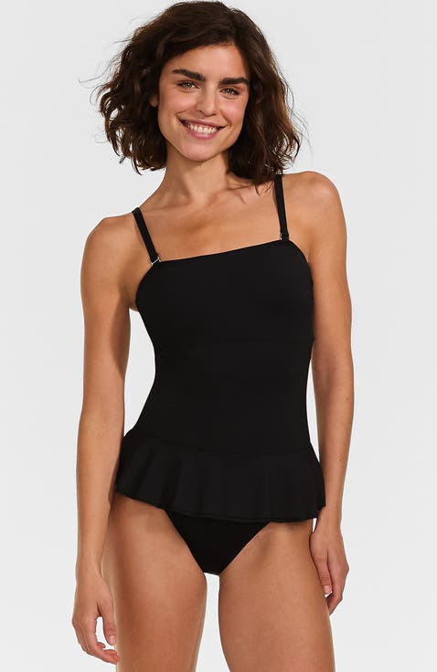 Sculpting Suit Ruffle Bandeau One Piece Swimsuit
