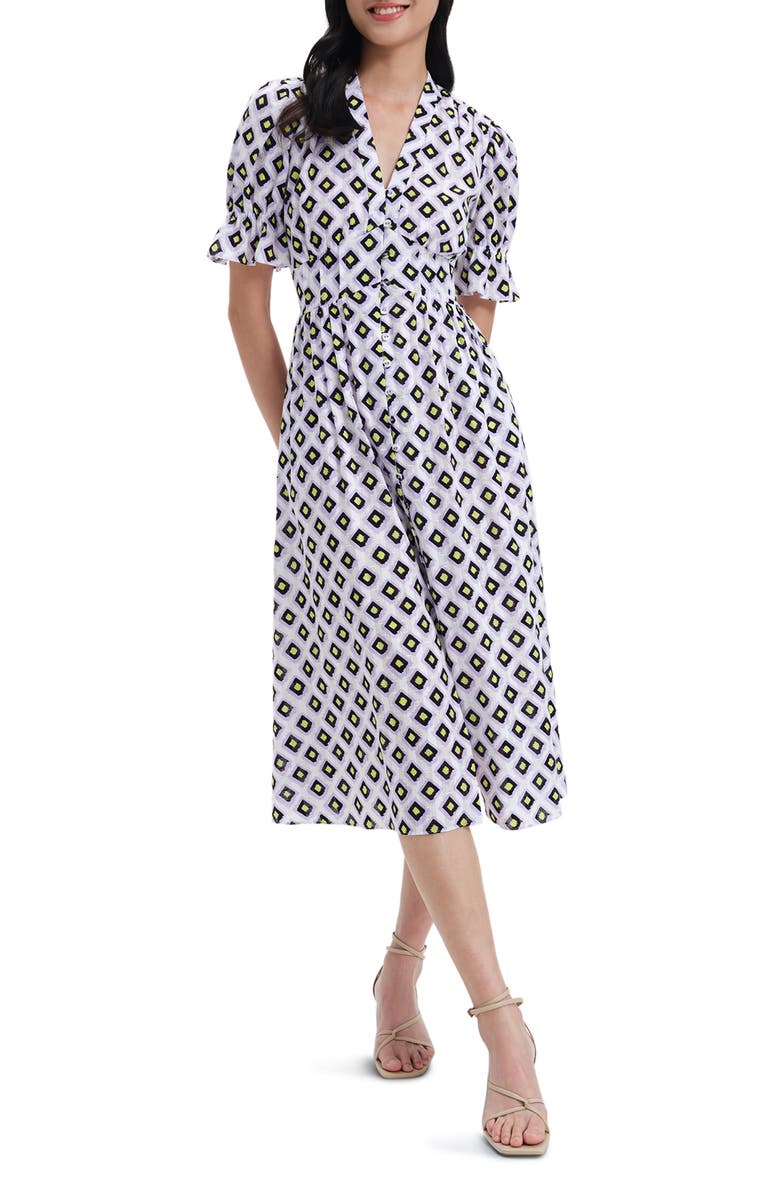 Diane von Furstenberg Erica Button Front Cotton Midi Dress, Main, color,