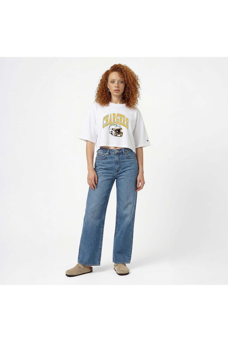 Women's Champion  White Los Angeles Chargers Boyfriend Cropped T-Shirt, Alternate, color, White