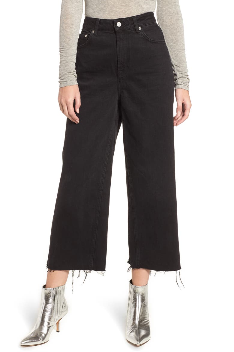 High Waist Wide Leg Crop Jeans, Main, color, WASHED BLACK