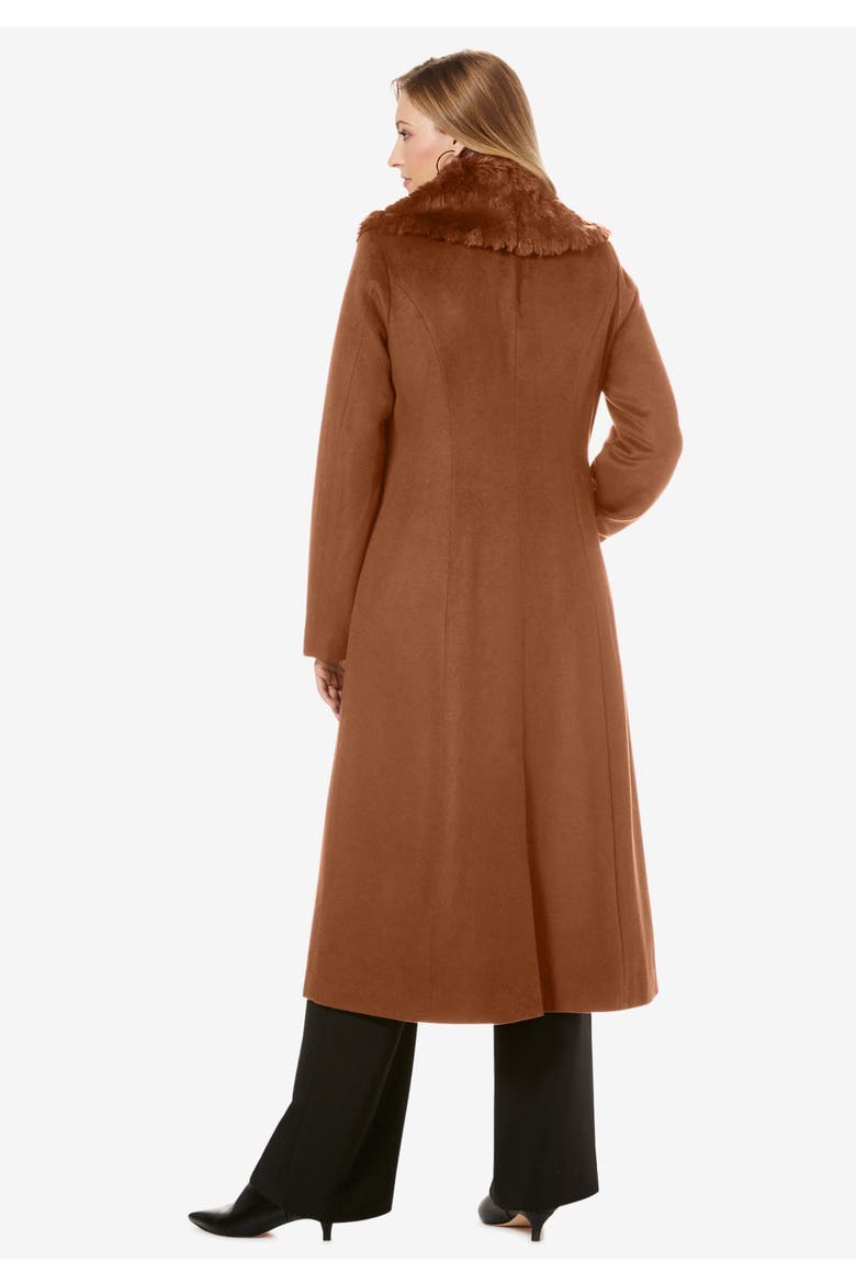 Long Wool-Blend Coat With Faux Fur Collar, Alternate, color, COGNAC