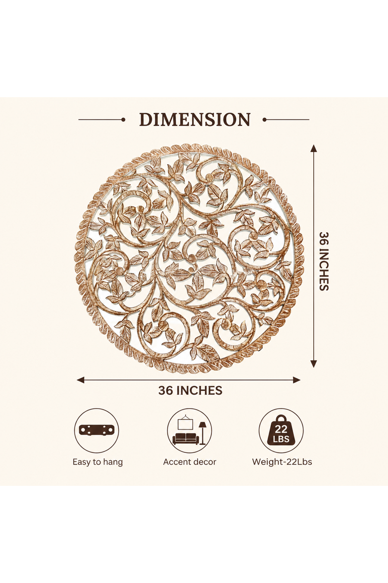 Round Wood Handcarved Wall Panel with Mirror, Alternate, color, White