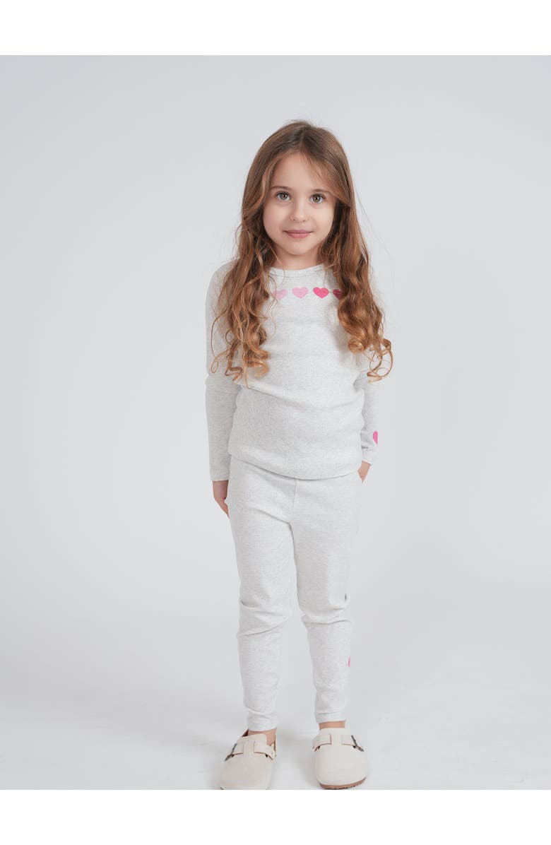Mocha Heart Print Rib Knit 2 Piece Long Sleeve Top and Pants Set, Alternate, color, Light Grey Mix/Pink