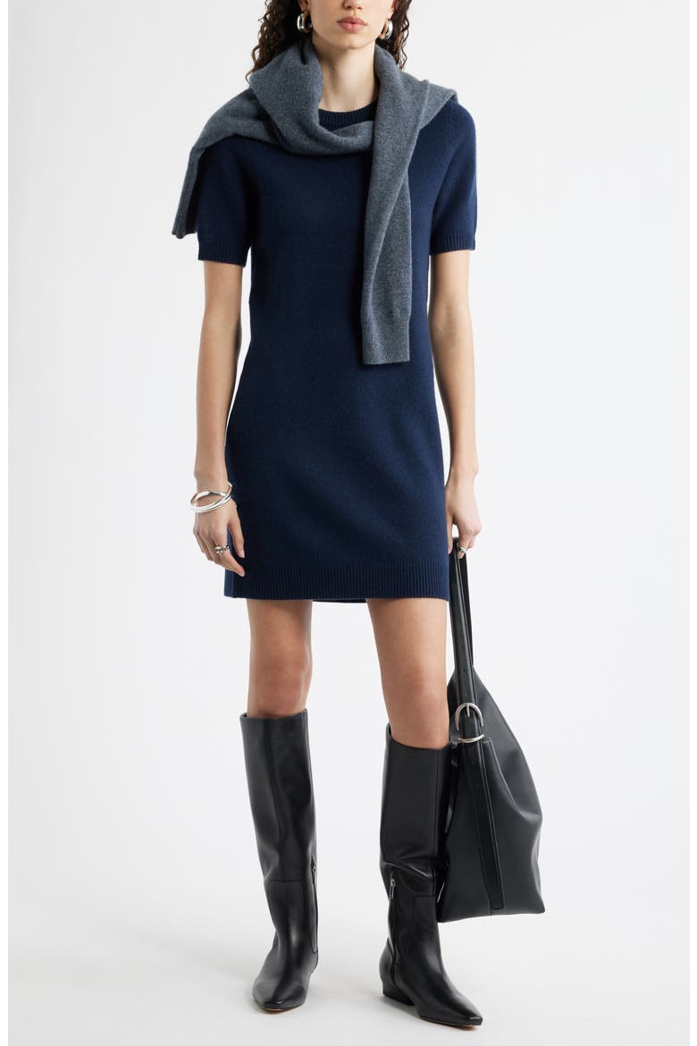 Short Sleeve Wool & Cashmere Sweater Dress, Alternate, color, NAVY NIGHT