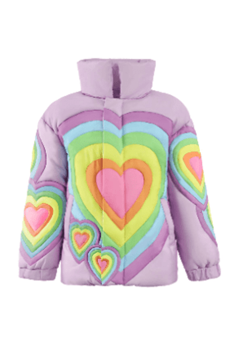 Lola + The Boys Rainbow Heart Puffer, Main, color, Multicolor