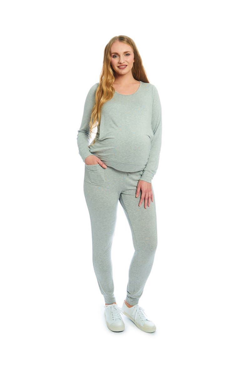 Whitney During & After 2-Piece Maternity/Nursing Top & Pant Set, Main, color, HEATHER GREY SOLID