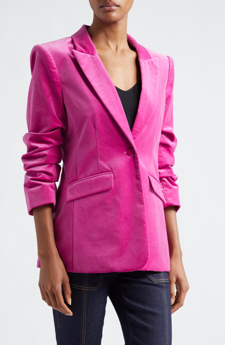 Cinq à Sept Cheyenne Ruched Sleeve Velveteen Blazer, Alternate, color, 