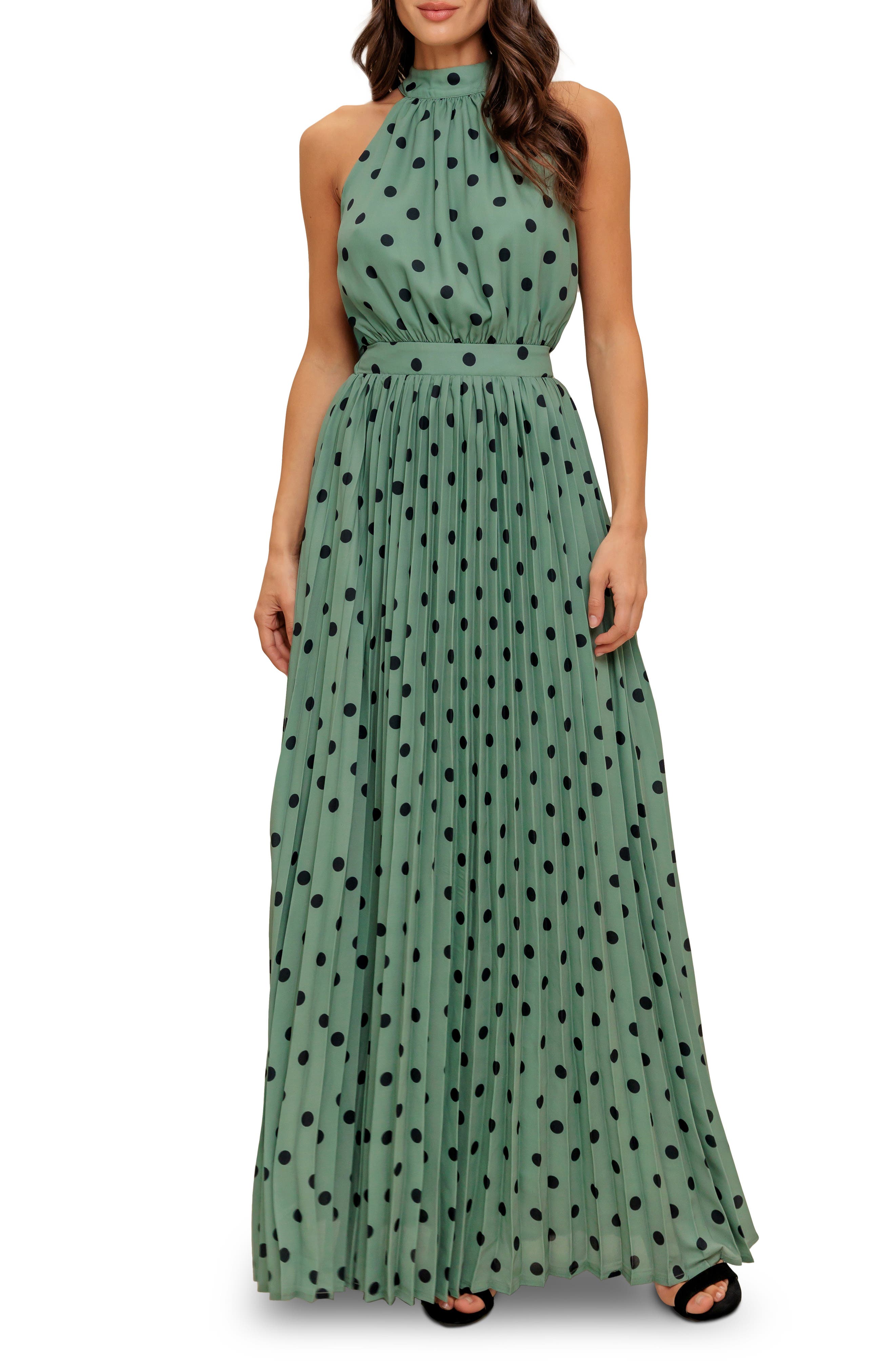 FLYING TOMATO Polka Dot Halter Maxi Dress