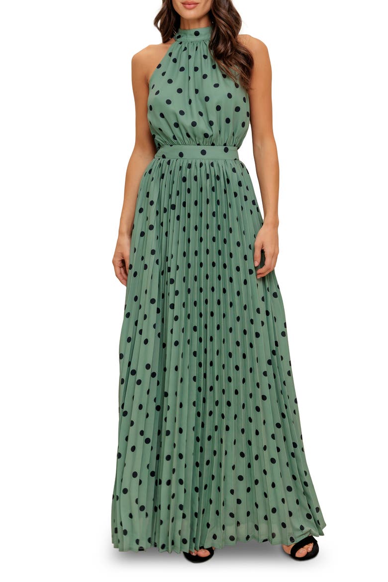 Polka Dot Halter Maxi Dress, Main, color, DARK SAGE
