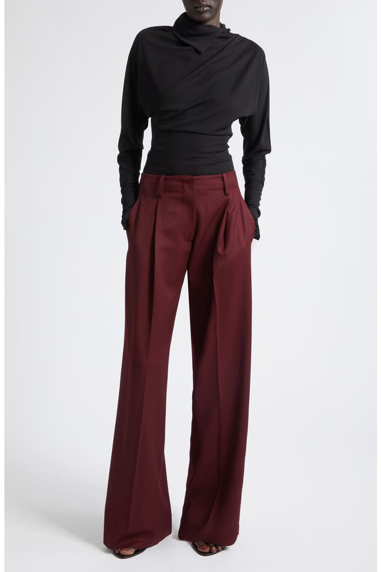 Halima Pleat Front Wool Blend Gabardine Pants, Alternate, color, OXBLOOD