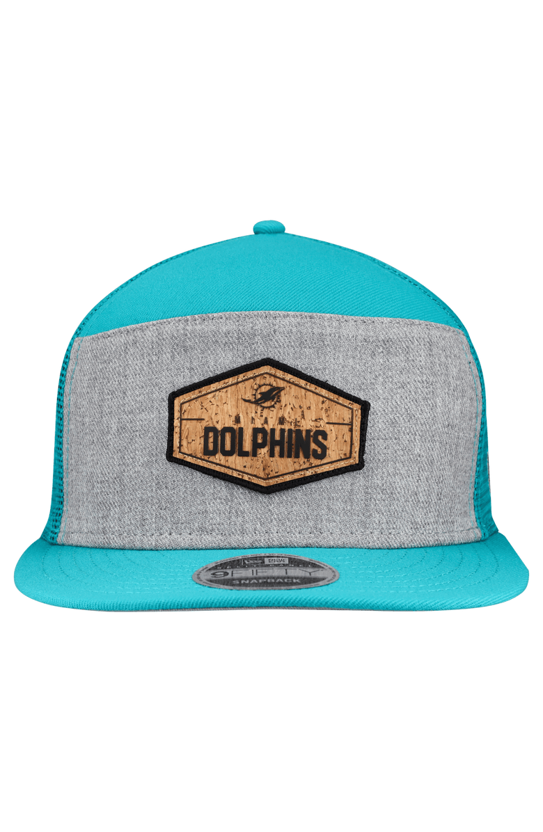 New Era Men's New Era  Gray/Aqua Miami Dolphins Cork Split Panel 9FIFTY Trucker Snapback Hat, Alternate, color, Gray