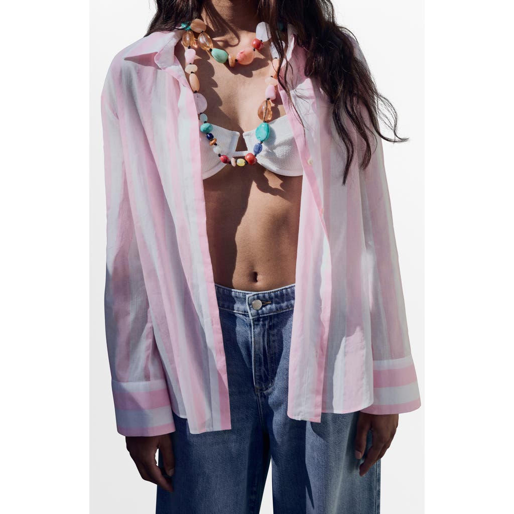 Mango Striped Cotton Shirt Pastel Pink In Pink