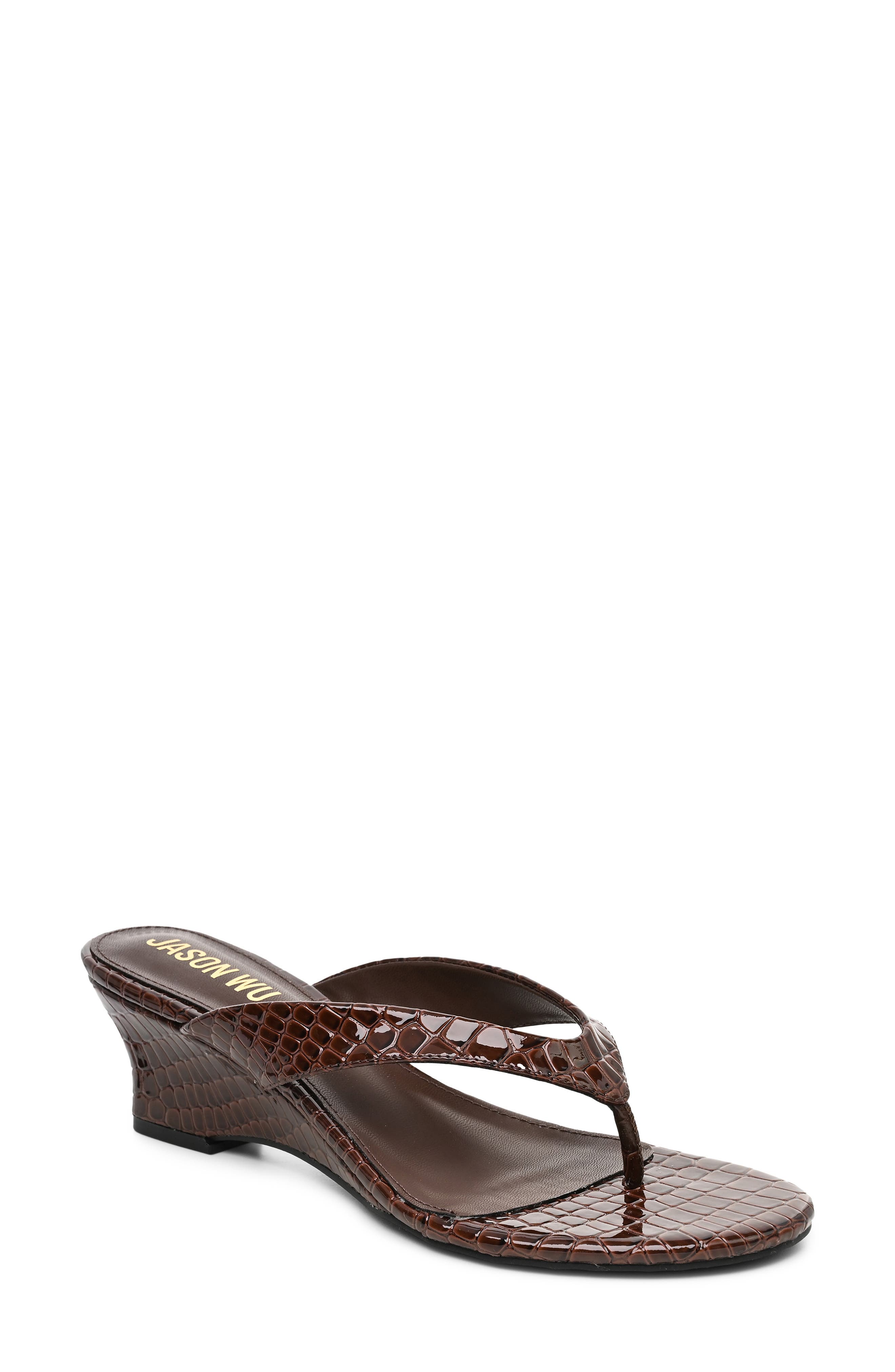 Croc Embossed Wedge Thong Sandal