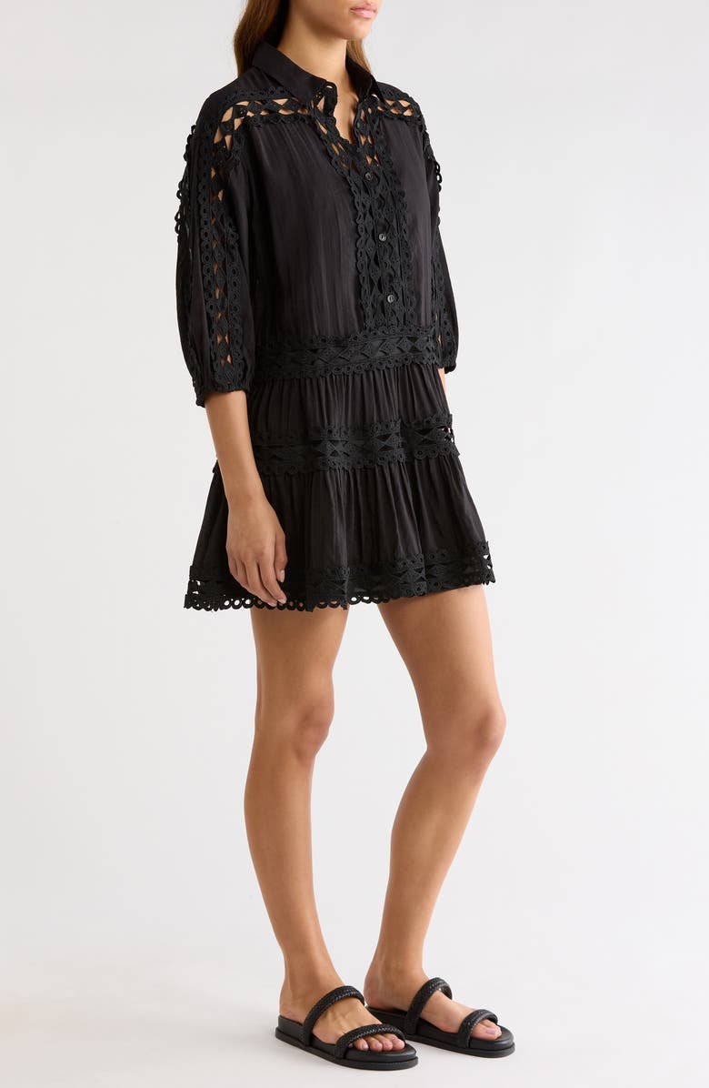 Elan Lace Trim Cover-Up Dress, Alternate, color, Black