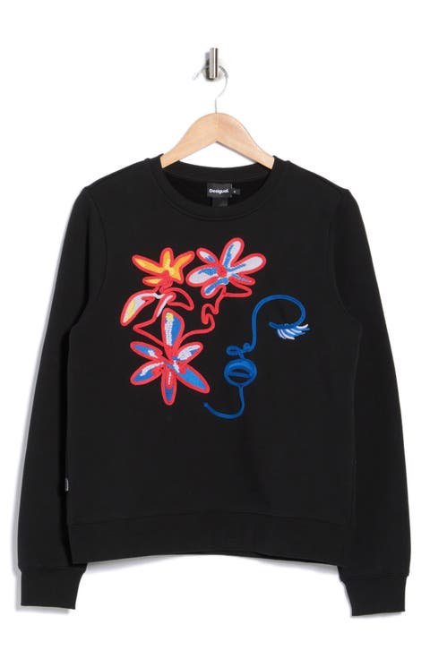 Floral Embroidered Cotton Sweatshirt