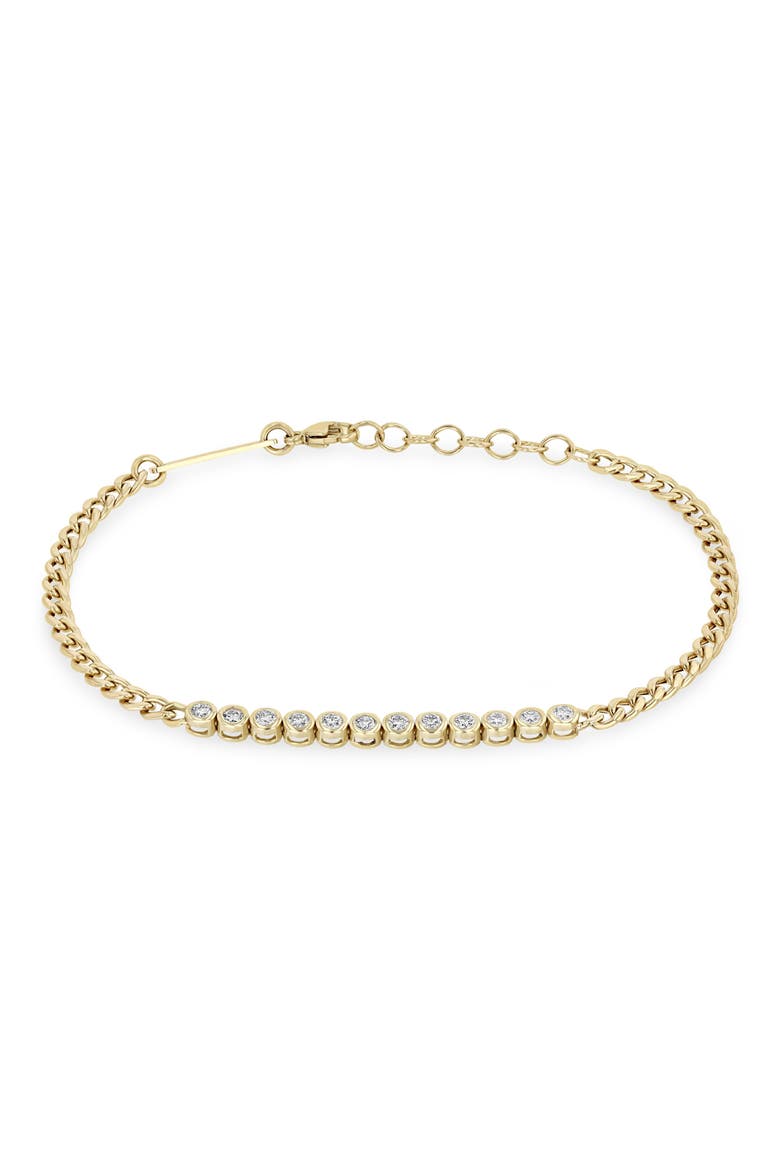 14K Gold Curb Chain Diamond Tennis Bracelet, Main, color, YELLOW