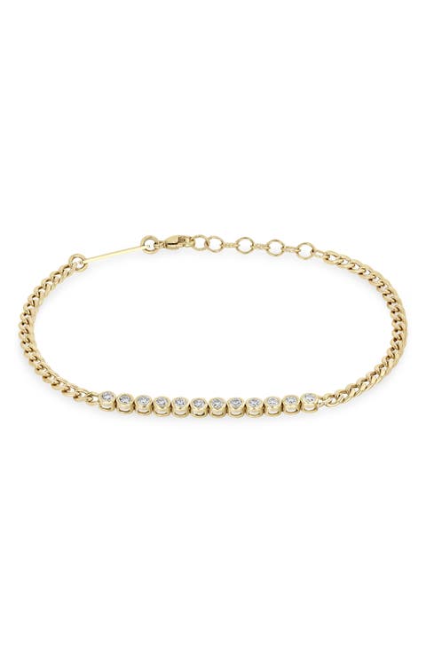 14K Gold Curb Chain Diamond Tennis Bracelet