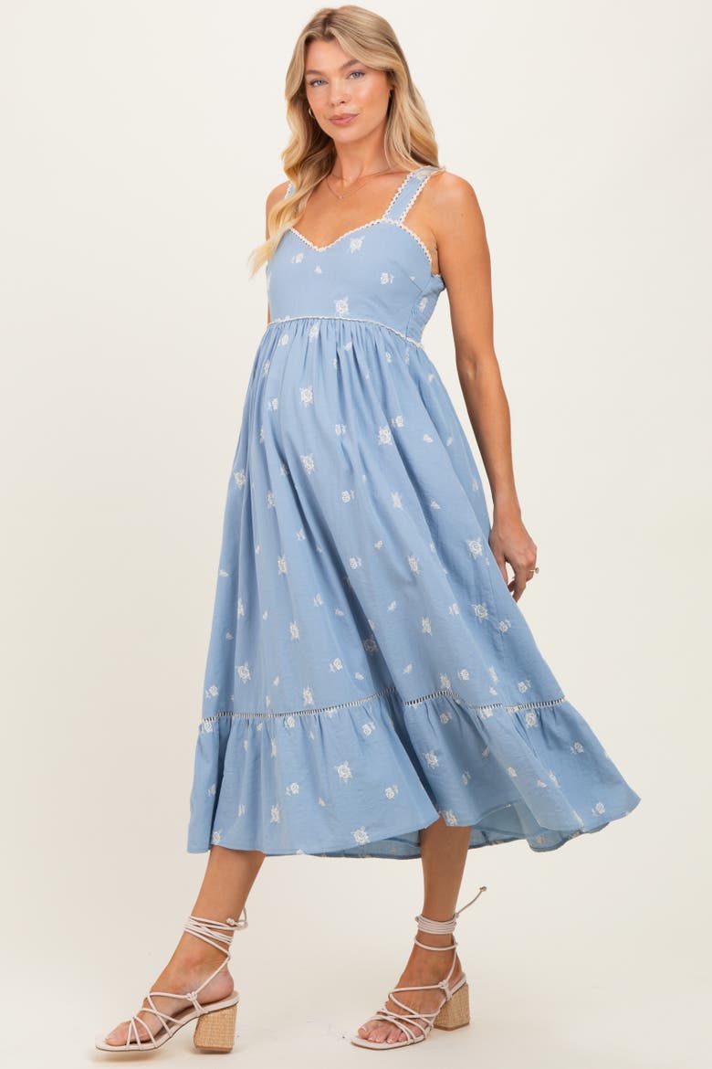 Vintage Floral Smocked Midi Dress, Main, color, Light Blue
