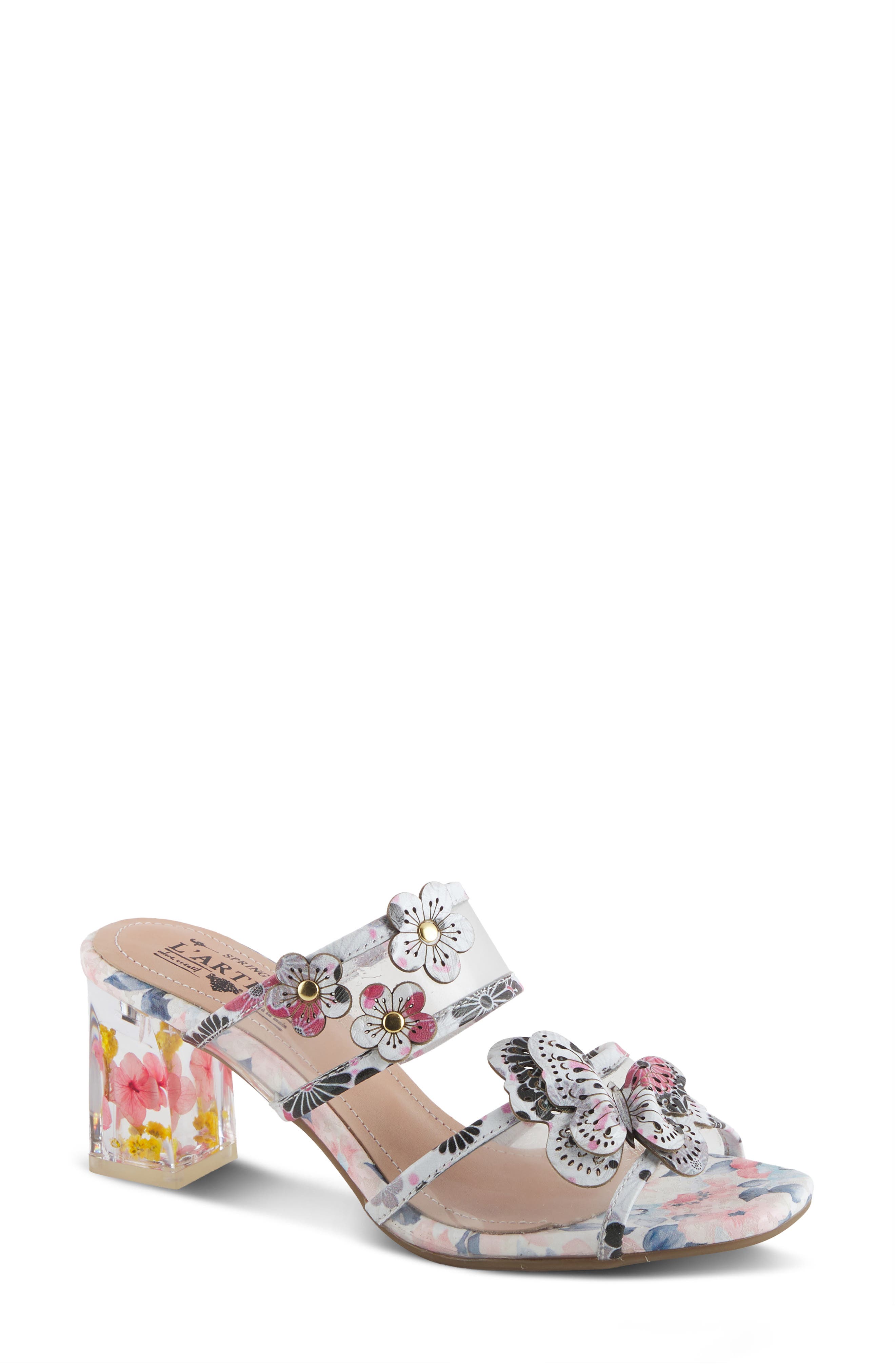 L'Artiste by Spring Step Adored Floral Appliqué Slide Sandal, Main, color, 
