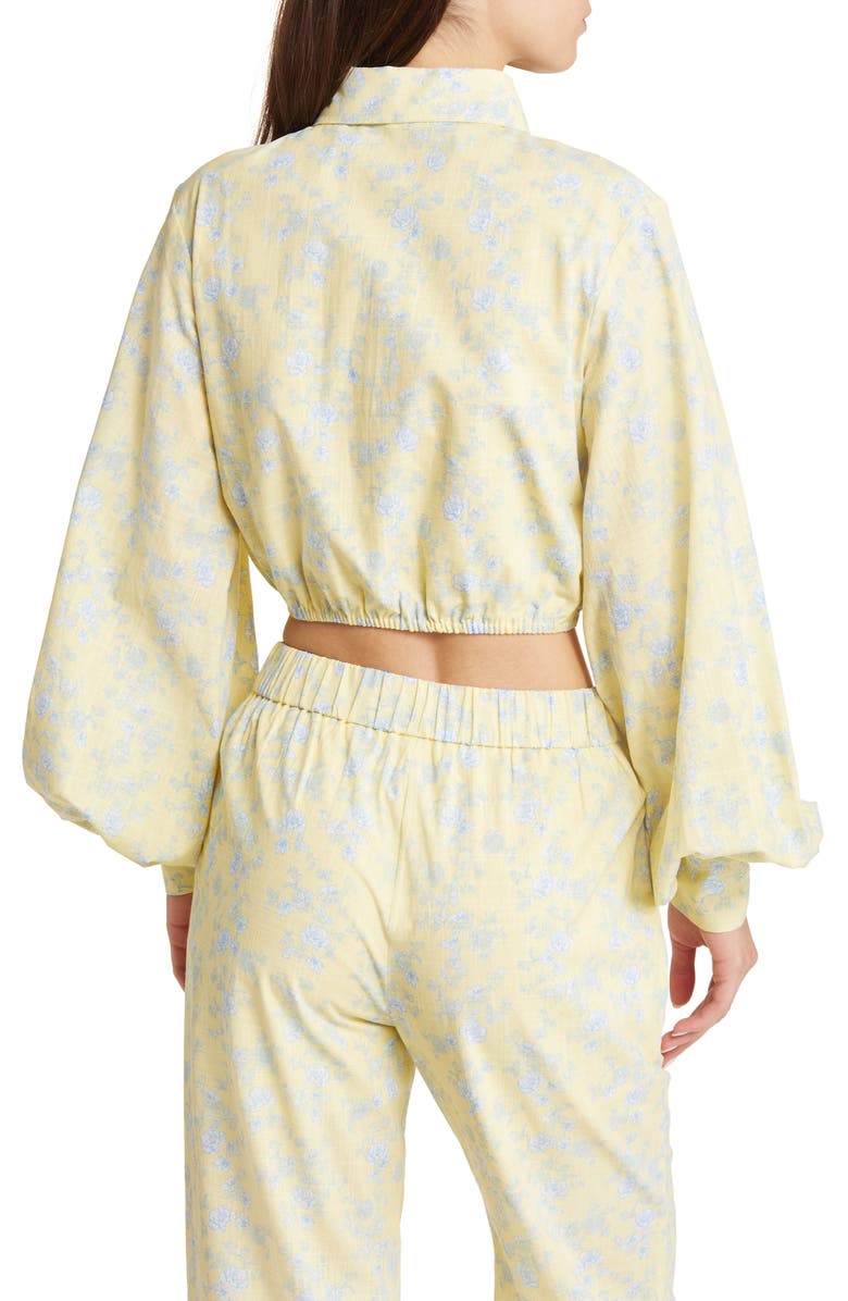 YELLOW THE LABEL June Floral Print Bishop Sleeve Linen Crop Shirt, Alternate, color, 