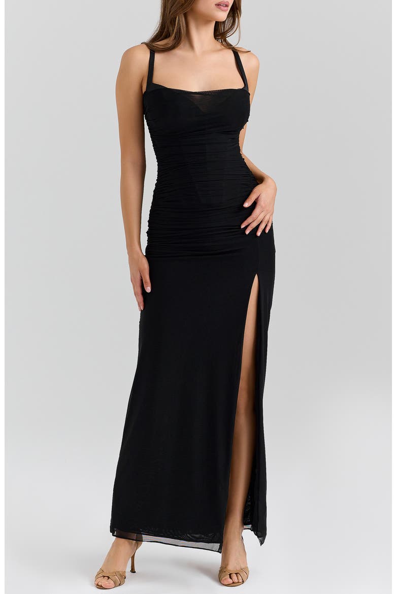 Lini Mesh Gown, Main, color, BLACK