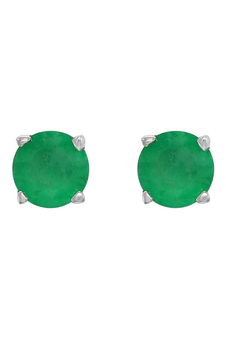 14K White Gold Natural Emerald Stud Earrings, Main, color, GREEN