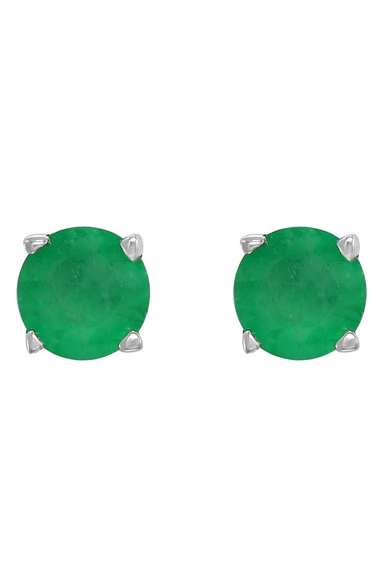 EFFY 14K White Gold Natural Emerald Stud Earrings, Main, color, Green