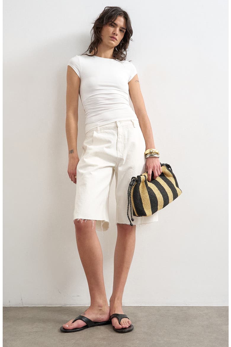 Strech Cotton Cap Sleeve T-Shirt, Alternate, color, WHITE