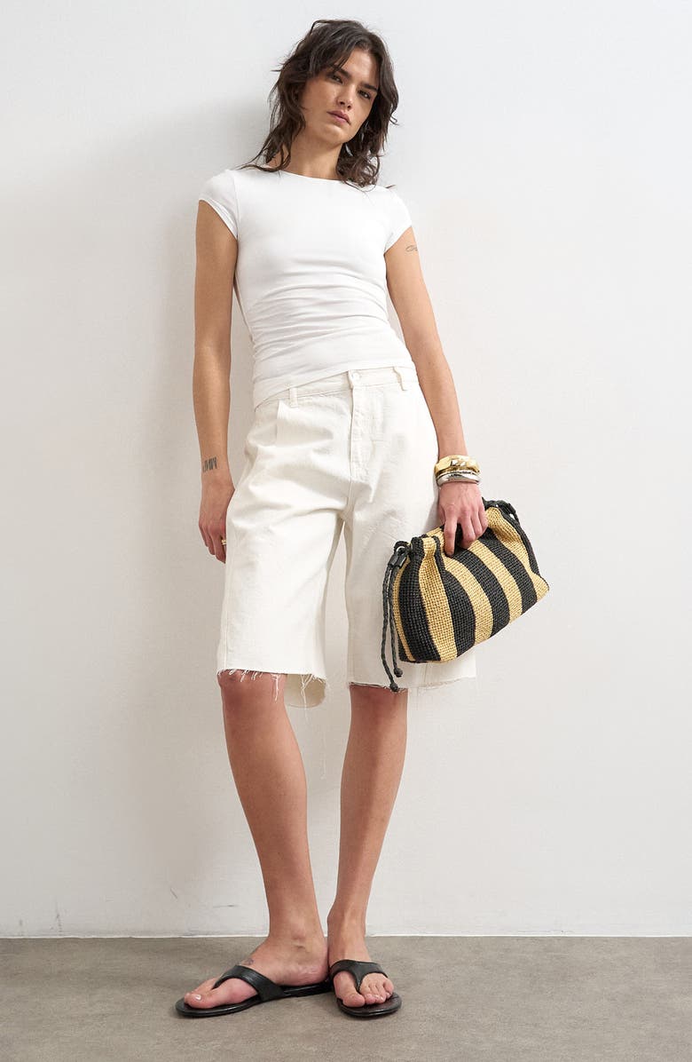 Topshop Strech Cotton Cap Sleeve T-Shirt, Alternate, color, White