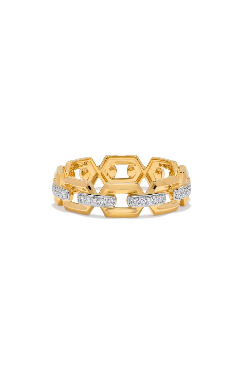 H.J. Namdar 14K Gold Pavé Diamond Link Chain Ring, Main, color, Yellow Gold