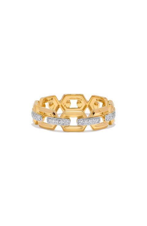 14K Gold Pavé Diamond Link Chain Ring