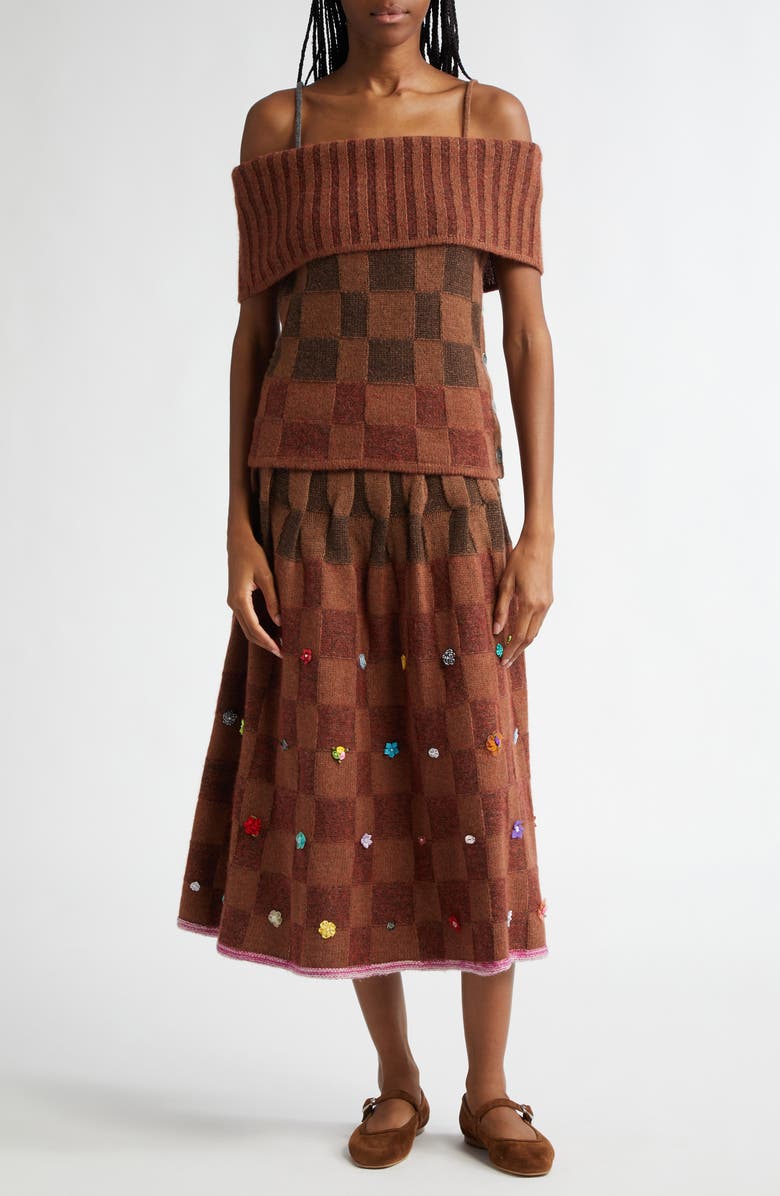 YanYan Floral Ribbon Checkerboard Knit A-Line Wool
Cotton Blend Skirt, Alternate, color,