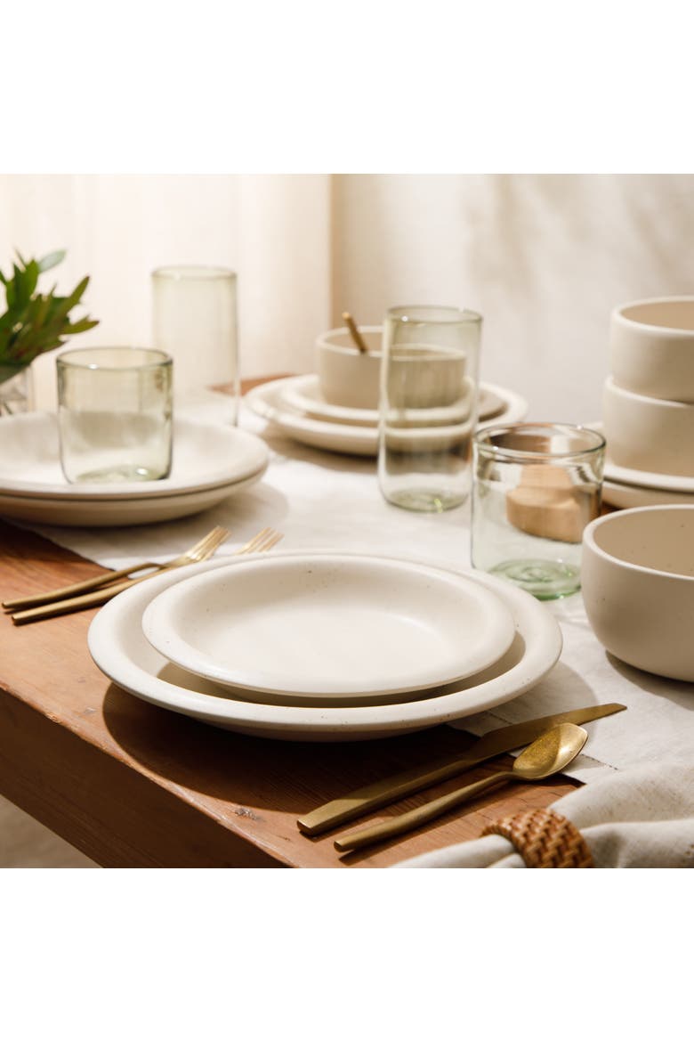 Corsica Clay 12 Piece Stoneware Reactive Glaze Dinnerware Set, Alternate, color, Linen White