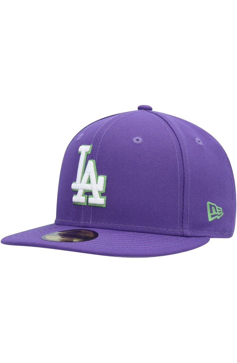 New Era Men's New Era Purple Los Angeles Dodgers Lime Side Patch 59FIFTY Fitted Hat, Alternate, color, Purple