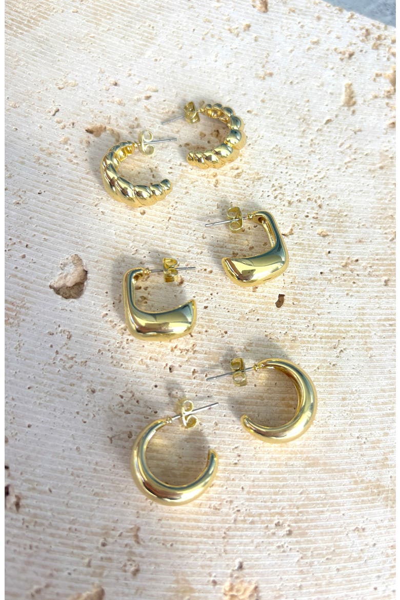 14K Gold Plated Hoop Earrings Set, Alternate, color, GOLD