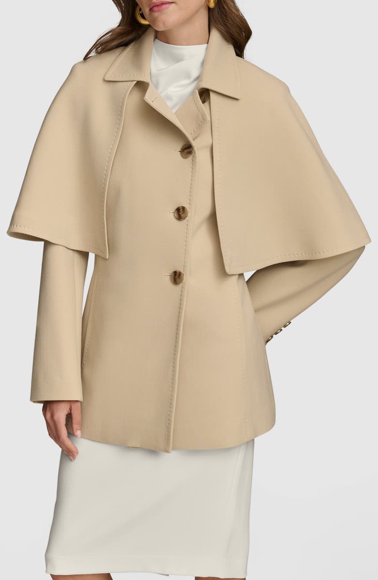 Donna Karan New York Water Repellent Crepe Raincoat with Cape, Main, color, Camel