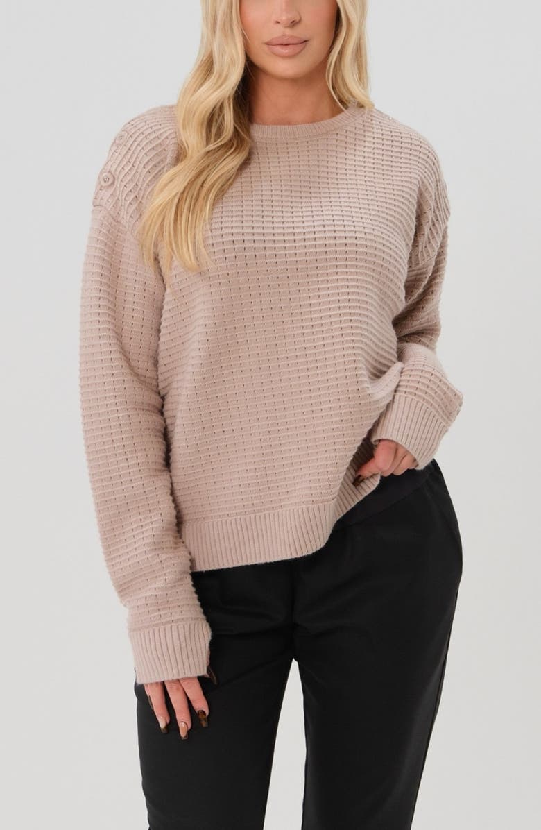 Marion Women's Maternity & Nursing Sweater with Button Detail & Hidden Thumbhole Feature, Alternate, color, Taupe