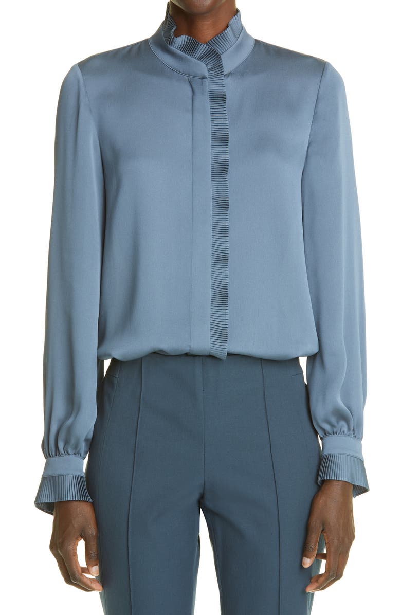 Lafayette 148 New York Gemma Pleated Trim Blouse, Main, color, 